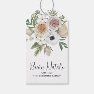 Étiquettes-cadeau Élégant hiver Blanc Floral Buon Natale Tags cadeau