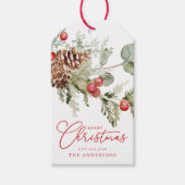 Étiquettes-cadeau Elégant Holly Berries et Pine Cones vacances (Devant)