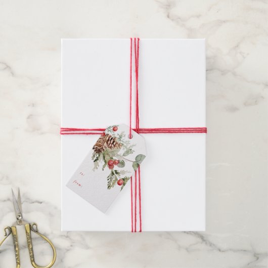 Étiquettes-cadeau Elégant Holly Berries et Pine Cones vacances (Avec de la ficelle)