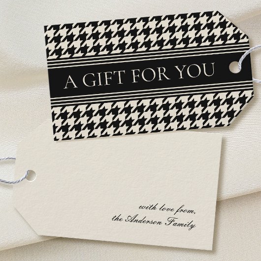Étiquettes-cadeau Elégant Houndstooth noir off-blanc élégant