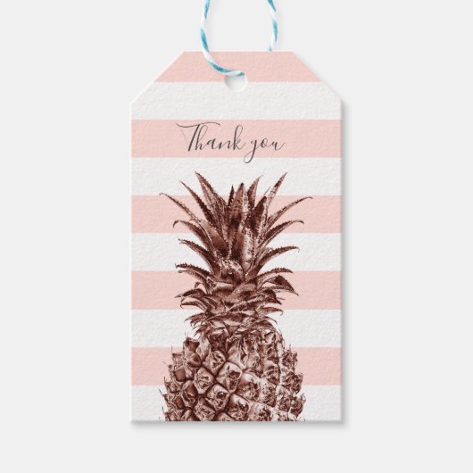 Étiquettes-cadeau Élégant joli rose d'ananas et de bande rose (Devant)