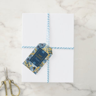 Étiquettes-cadeau Elégant Joyeux Anniversaire Blu Floral Or Personna