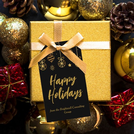 Étiquettes-cadeau Elégant Joyeux Joyeux Vacances Black Gold Custom B