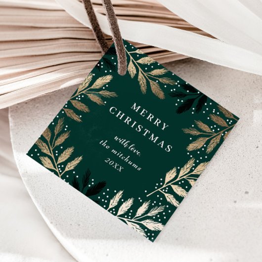 Étiquettes Cadeau Élégant Joyeux Noël Gold Branch Vacances