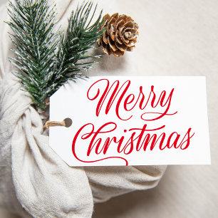 Étiquettes-cadeau Élégant Joyeux Noël Rouge Script Holiday