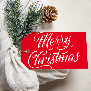 Étiquettes-cadeau Élégant Joyeux Noël Script Red Holiday