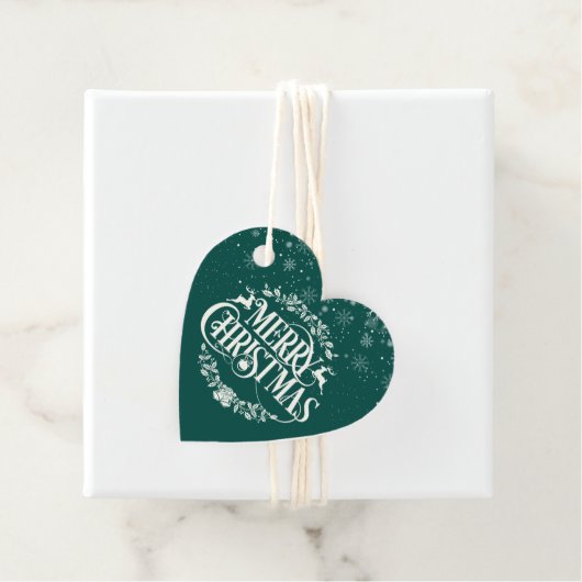 Étiquettes Cadeau Élégant Joyeux Noël Snowflakes Emerald Green (En situation)