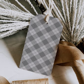 Étiquettes-cadeau Élégant Joyeux Script de Noël Gris Plaid Vacances