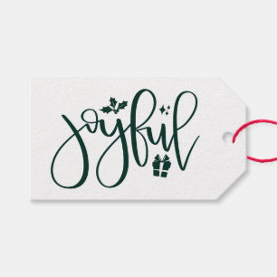Étiquettes-cadeau Elégant Joyful Hunter Green Script Vacances