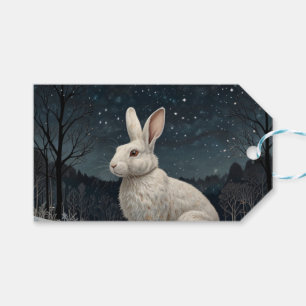 Étiquettes-cadeau Elégant lapin blanc Noël forêt enneigée