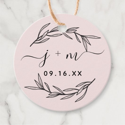 Étiquettes Cadeau Elegant Laurel Feuille Script Initiales Mariage (Devant)