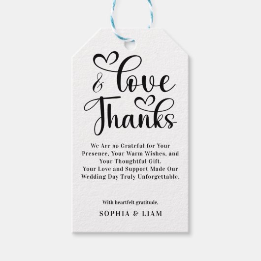 Étiquettes-cadeau Elegant Love and Thanks Heart Script Wedding  (Devant)