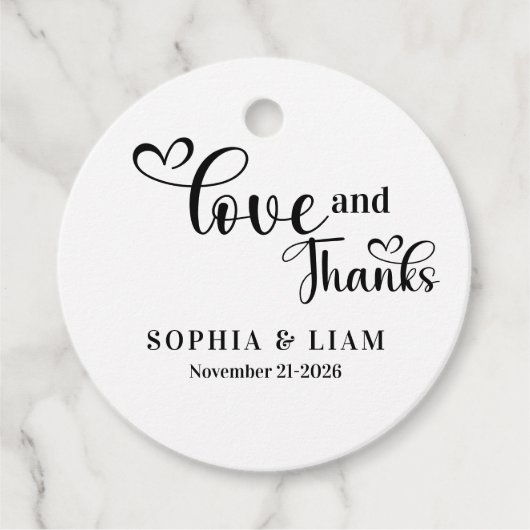 Étiquettes Cadeau Elegant Love and Thanks Script Wedding (Devant)