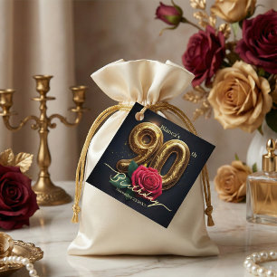 Étiquettes Cadeau Élégant Luxe Rose Rouge Noir Or 90e Anniversaire