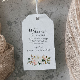 Étiquettes-cadeau Élégant Magnolia   Accueil des Mariages blanc et b