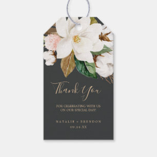 Étiquettes-cadeau Élégant Magnolia Merci noir et blanc Favoriser