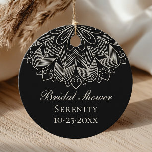 Étiquettes Cadeau Élégant Mandala Indien Bohème Mariage Noir de la M