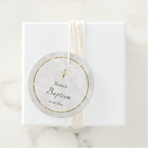 Étiquettes Cadeau élégant marbre blanc pierre Baptême