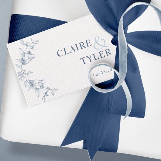 Étiquettes-cadeau Élégant Mariage blanc et bleu chic