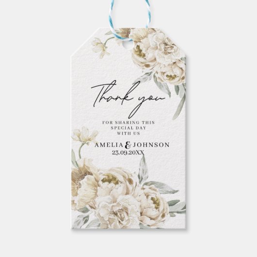 Étiquettes-cadeau Elégant mariage blanc floral merci pour (Devant)