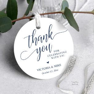 Étiquettes Cadeau Élégant Mariage Bleu Marine Remerciement Script