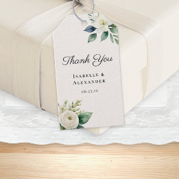 Étiquettes-cadeau Élégant mariage botanique fleurs blanches en écrit