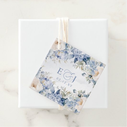 Étiquettes Cadeau Élégant Mariage botanique moderne Dusty Blue Flora (En situation)