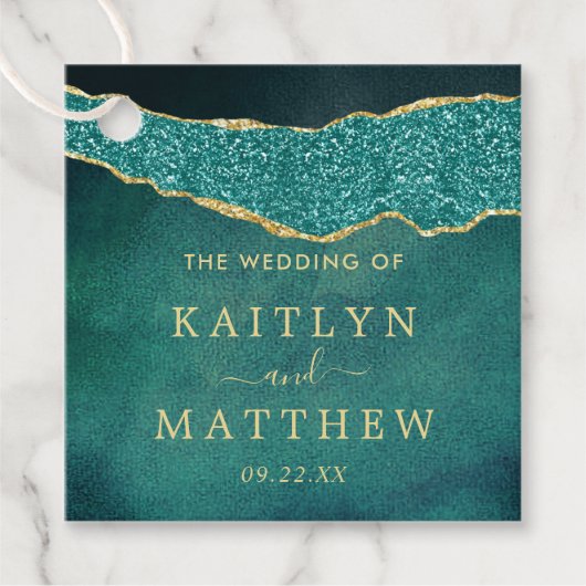Étiquettes Cadeau Élégant Mariage d'âge Turquoise & Or (Devant)