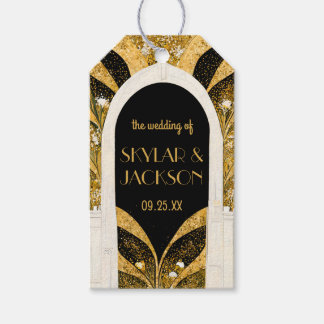Étiquettes-cadeau Elégant Mariage d'arcade Art déco noir et or
