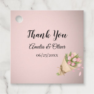 Étiquettes Cadeau Élégant Mariage de Bouquet Tulipes Roses