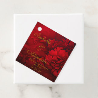 Étiquettes Cadeau Élégant Mariage de Bourgogne et de Flore rouge