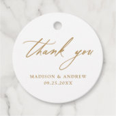 Étiquettes Cadeau Élégant Mariage de calligraphie or Merci (Devant)
