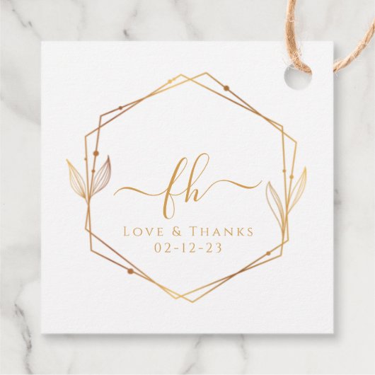 Étiquettes Cadeau Élégant Mariage de Merci Monogramme Or Blanc (Dos)