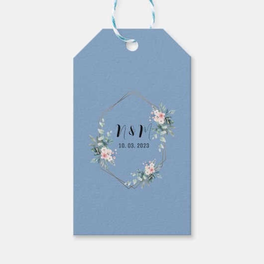 Étiquettes-cadeau Élégant Mariage de Monogramme Bleu Eucalyptus (Devant)
