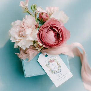 Étiquettes-cadeau Élégant Mariage de monogramme de couronne fleurie