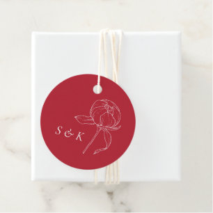 Étiquettes Cadeau Élégant Mariage de monogramme de pivoine rouge
