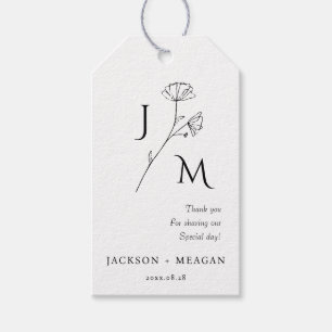 Étiquettes-cadeau Élégant Mariage de monogramme floral