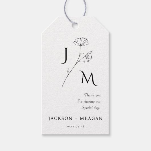 Étiquettes-cadeau Élégant Mariage de monogramme floral (Devant)