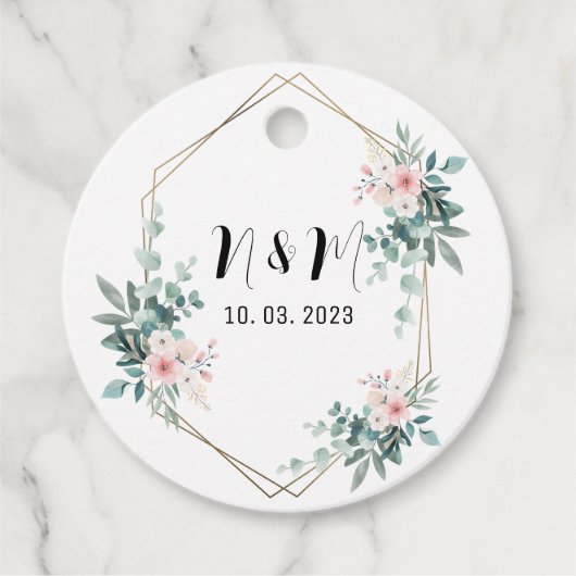 Étiquettes Cadeau Élégant Mariage de Monogramme Vert Eucalyptus (Devant)