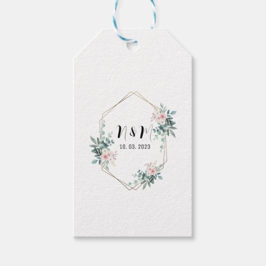 Étiquettes-cadeau Élégant Mariage de Monogramme Vert Eucalyptus (Devant)