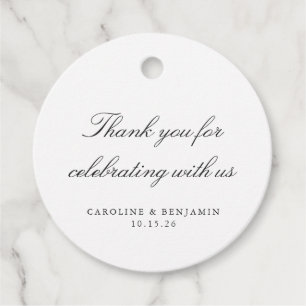 Étiquettes Cadeau Élégant Mariage de script blanc Merci personnalisé