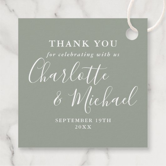 Étiquettes Cadeau Élégant Mariage de script Merci Sage Green (Dos)