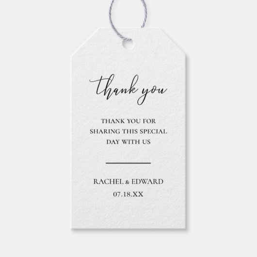 Étiquettes-cadeau Élégant Mariage de script noir et blanc (Devant)