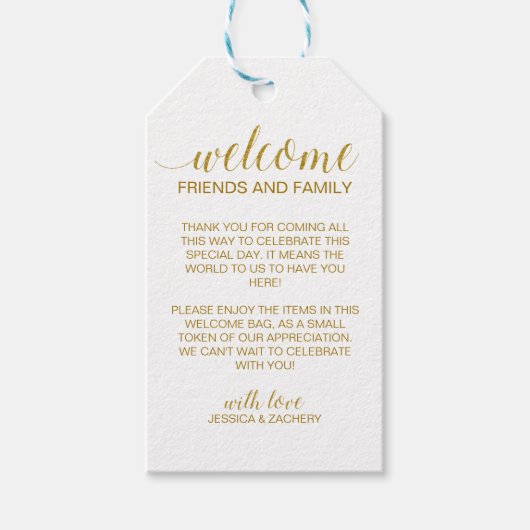 Étiquettes-cadeau Élégant Mariage d'or Faux Welcome Panier cadeau (Devant)