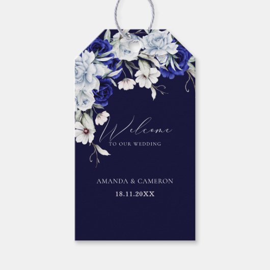 Étiquettes-cadeau Elégant Mariage floral Dusty Blue Navy (Devant)