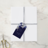 Étiquettes-cadeau Elégant Mariage floral Dusty Blue Navy (Avec de la ficelle)