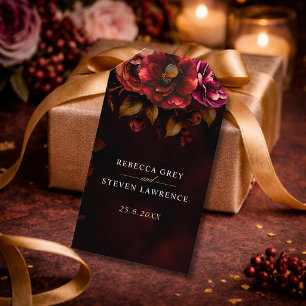 Étiquettes-cadeau Élégant mariage floral rouge noir lunatique 