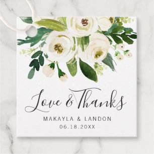 Étiquettes Cadeau Élégant mariage floral verdure aquarelle blanche