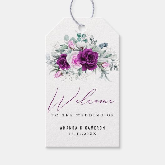 Étiquettes-cadeau Élégant Mariage géométrique violet rustique (Devant)