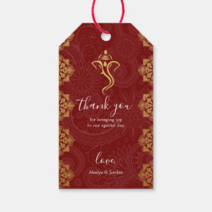Étiquettes-cadeau Élégant Mariage hindou rouge & or Ganesha & Mehndi